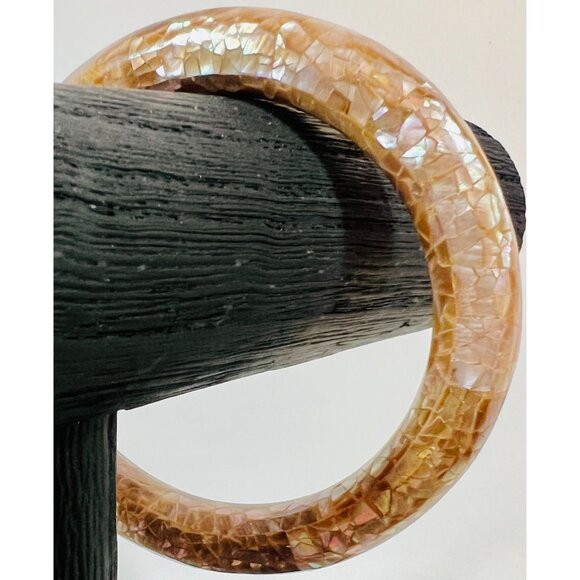Vtg Lee Sands Iridescent Mosaic Brown MOP Seashells Abalone Bangle Bracelet - Picture 3 of 5